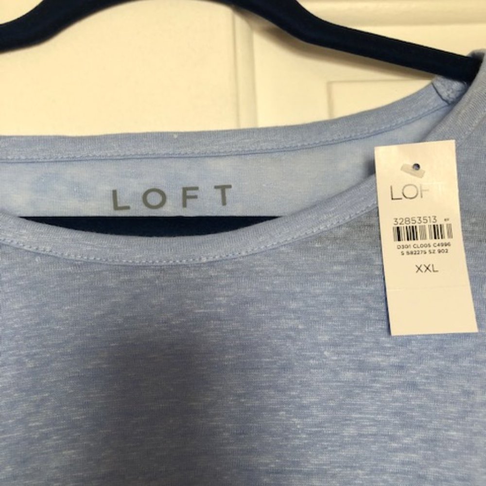 LOFT Light Blue Short Sleeve Ruffle Tee - Picture 3 of 4